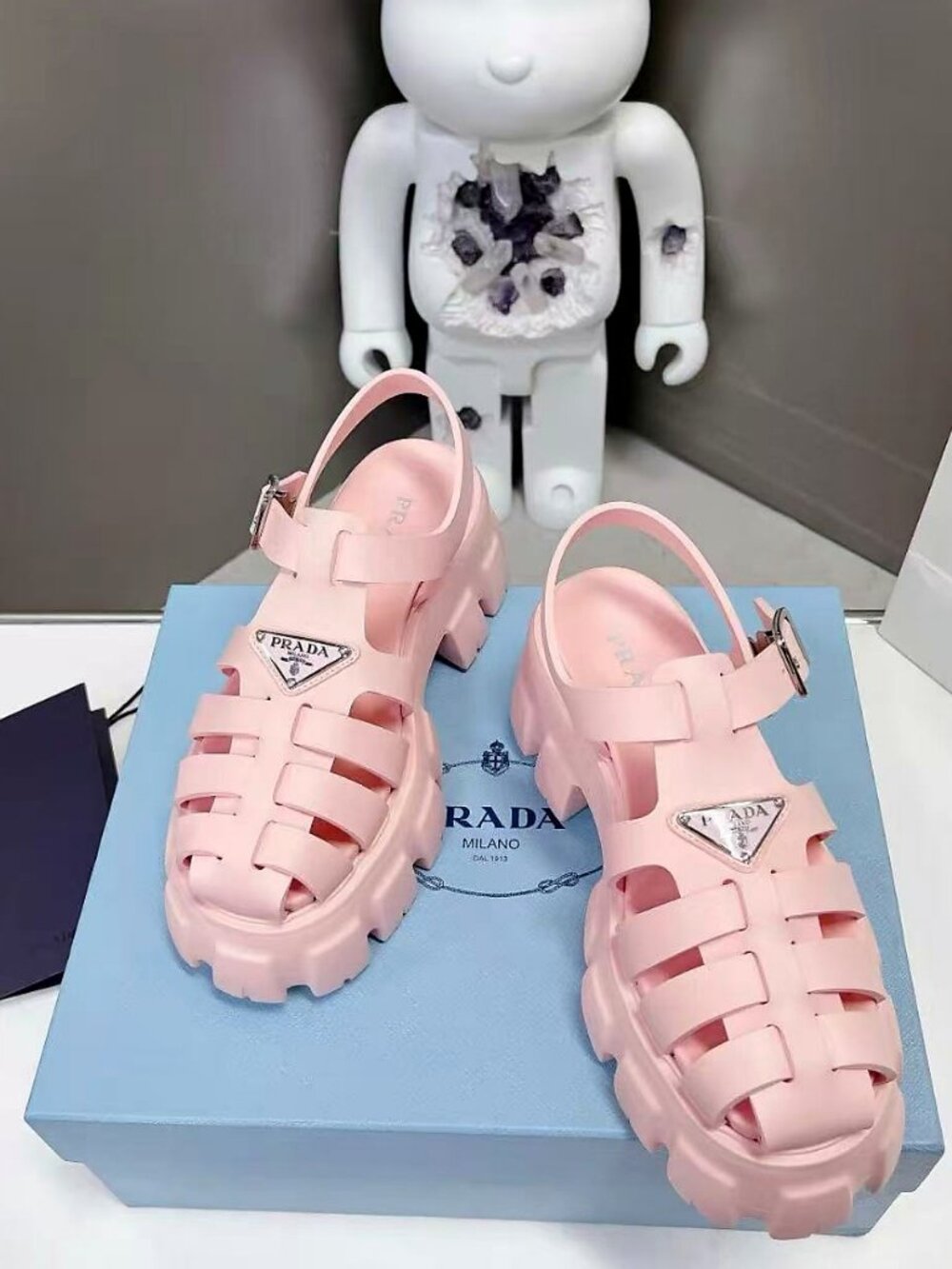 Prada Pink Monolith Fisherman Sandals